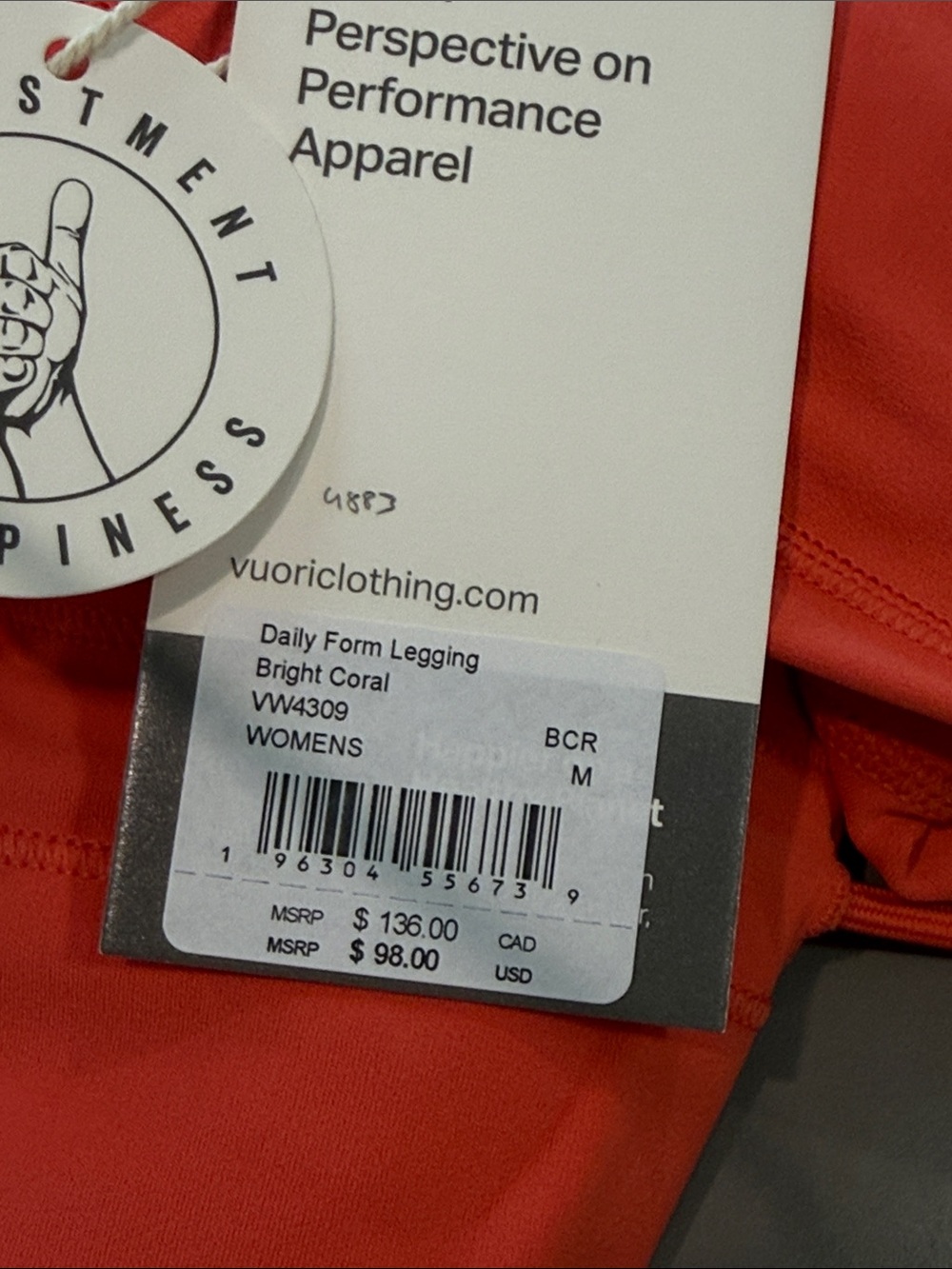Vuori Daily Form Legging Bright Coral Size Medium NWT 🪸 - Picture 5 of 6
